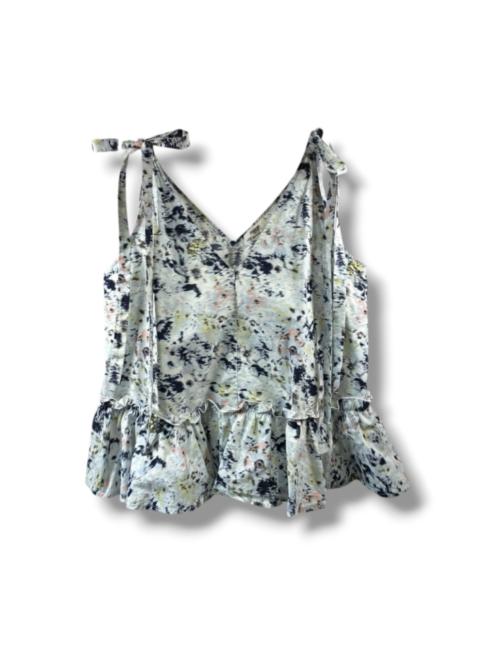 JASON WU Abstract Print Ruffled Peplum Tank Blouse in White Navy Size 6